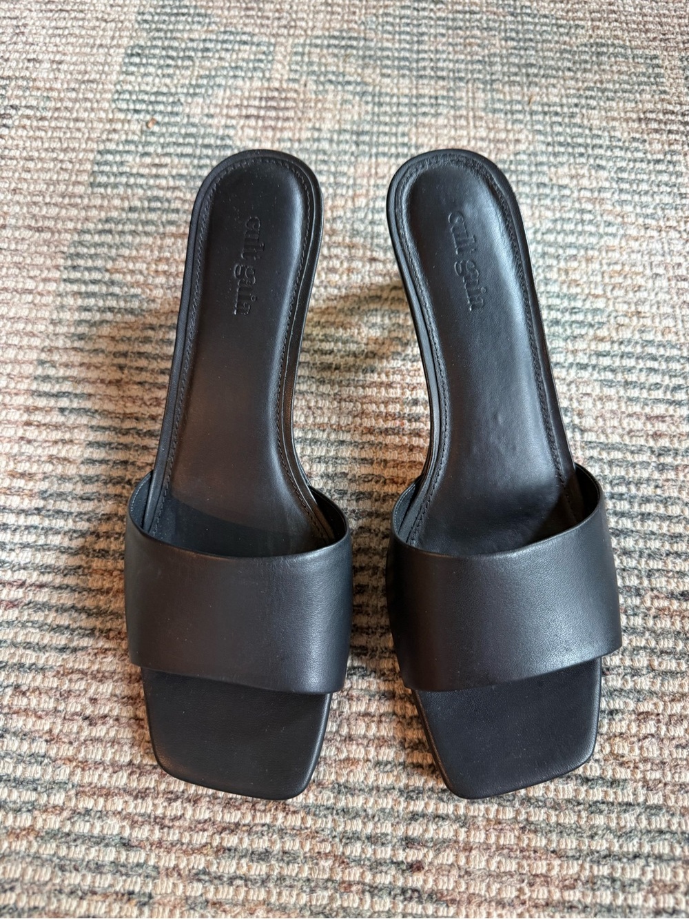 cult gaia Black Slide Sandals with Sculpted Gold Heel - Picture 2 of 5